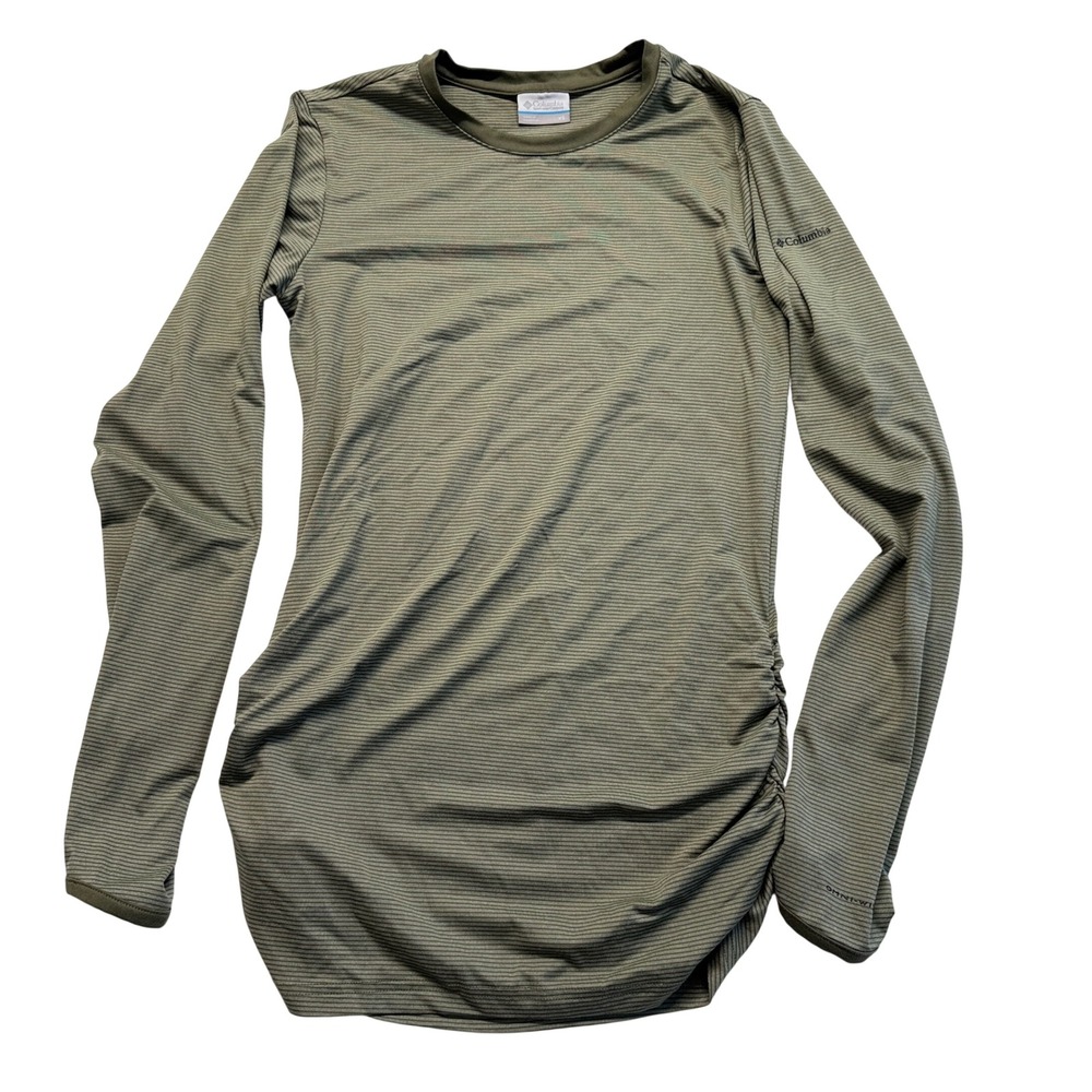 Columbia Long Sleeve Top Women XS Olive Green Excellent Ruched Omni-Wick Stripe